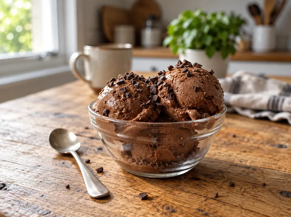 Helado proteico de plátano con cacao